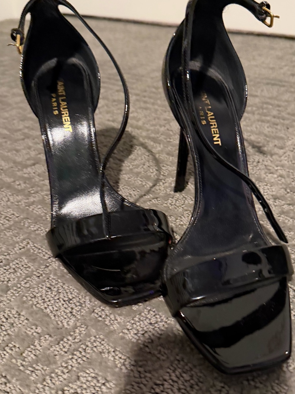 Yves Saint Laurent Black Patent Leather Strappy High-Heel Sandals